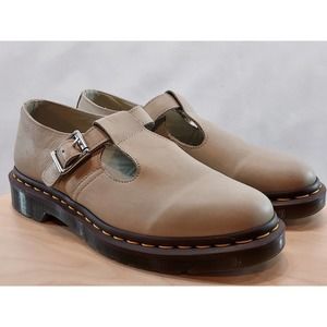 Dr Martens Mary Janes T Bar Polley Shoes | Beige | Womens Size 8